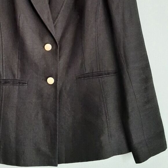 LAURA / 100% Linen Fabric Classic Blazer Jacket Button Front Neutral Black Sz 4 - Picture 5 of 15